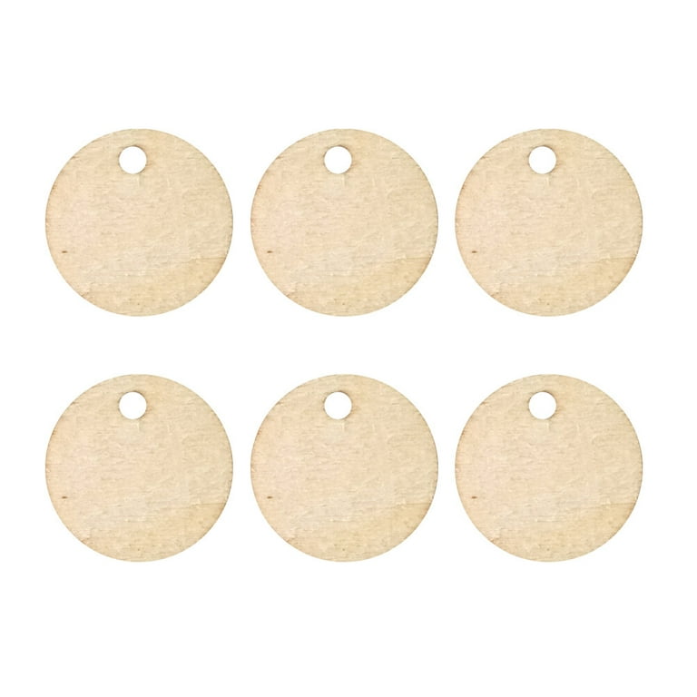 Hemoton 50pcs 4cm Round Wooden Pieces Slice Ornament with Hole for