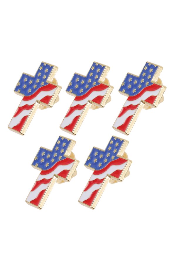 5pcs American Flag Cross Shape Brooches Lapel Pin Decorative Clothes Brooch Pins