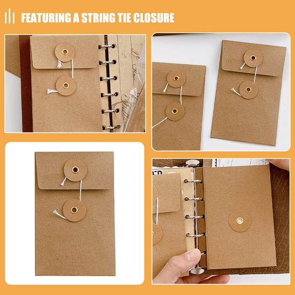 Hemoton 5pcs Handmade Vintage Kraft Paper Envelopes with Button and String Envelopes for Office Documents, Greeting Cards, and Invitations