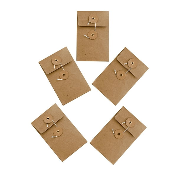 Hemoton 5pcs Handmade Vintage Kraft Paper Envelopes with Button and String Envelopes for Office Documents, Greeting Cards, and Invitations