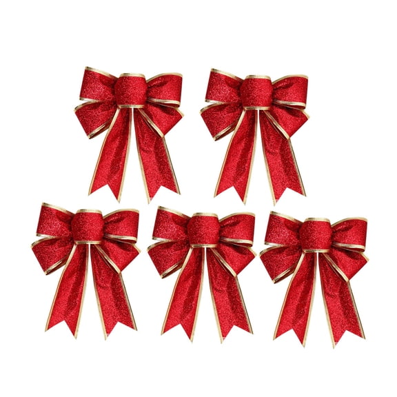 Hemoton 5pcs/Pack Glittering Fabric Christmas Ribbon Bow Gift Knot Ribbon Ornaments for Christmas Tree Presents Decoration(Red)