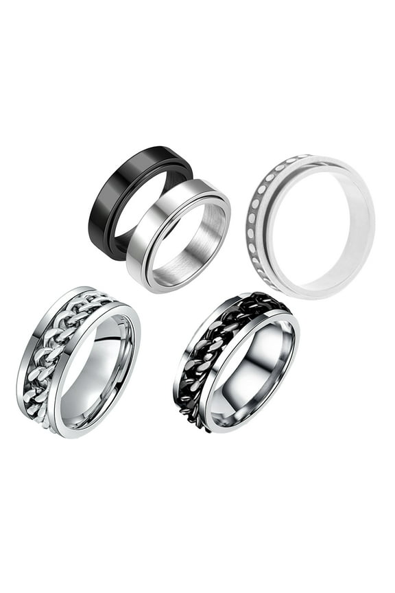 5pcs Titanium Steel Anxiety Fidget Rings Finger Rotate Thumb Ring Set