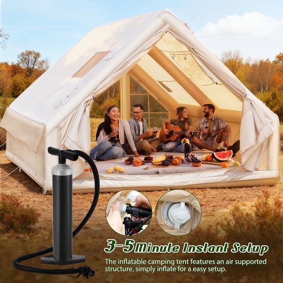 Hemoton 6-8 Person Inflatable Camping Tent with Pump, Waterproof Family Tent for Outdoor Camping, Hiking & Travel, Khaki