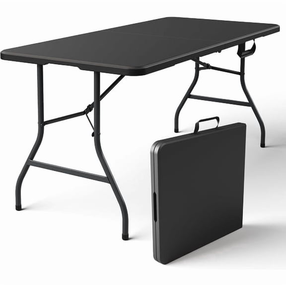 Hemoton 6 FT Folding Picnic Table Easy to Fold and Store, Foldable Table for Camping Picnic Dining Party Kitchen Outdoor Indoor with Carrying Handle,Black