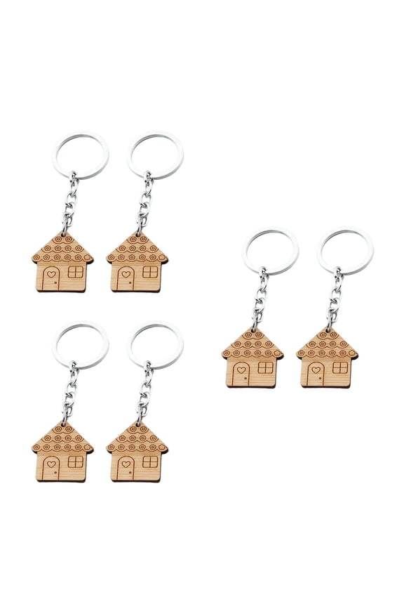 6-Pack Wooden House Keychains for Couples, Car Keys, Bag Charms, Romantic Couple Key Chain Accessories Set