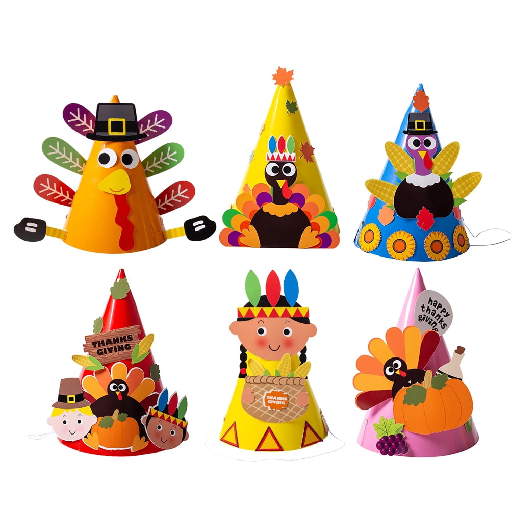 Hemoton 6Pcs Thanksgiving Hat Turkey Paper Hat Craft DIY Thanksgiving School Activities Thanksgiving Party Game Supplies Decoration (Mixed Style)
