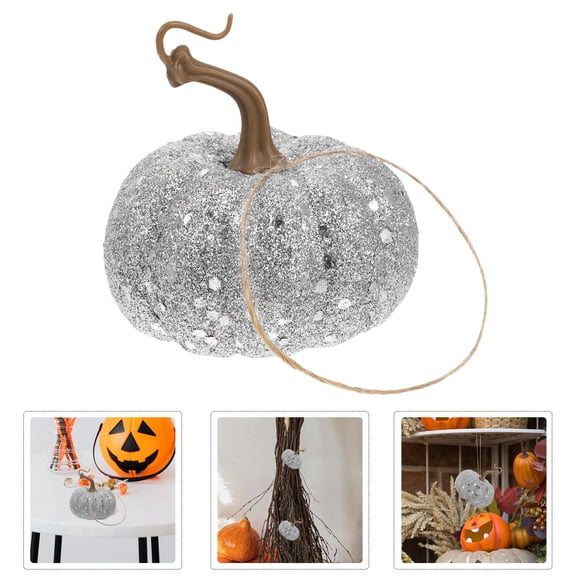 HEMOTON Silver Pumpkin Glitter Foam Decorations for Halloween and Fall Harvest Decor 6Pcs