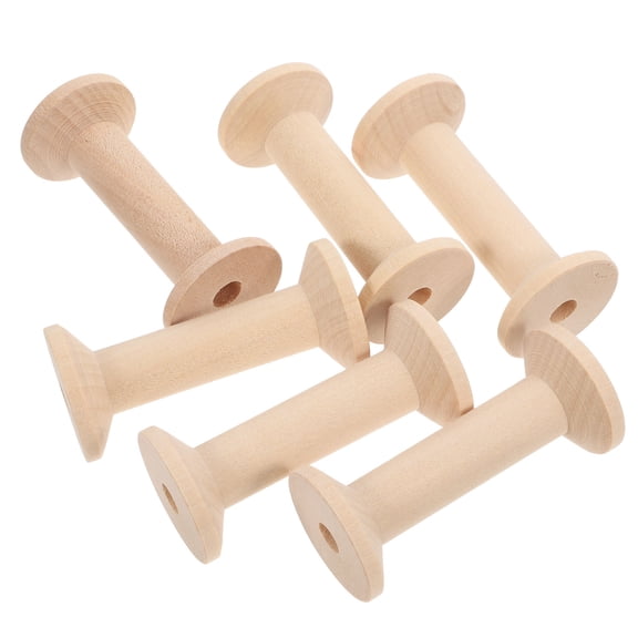 Hemoton 6pcs Large Unfinished Wood Spools Empty Thread Spools for Sewing and Crafts Wood Spools for Embroidery Wooden Ribbon Spools Bobbins