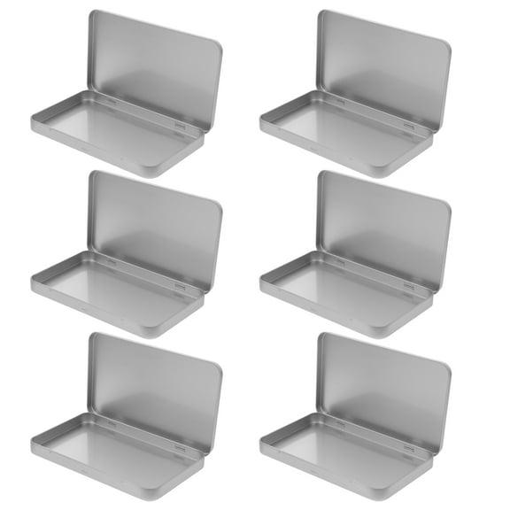 Hemoton 6pcs Metal Rectangular Empty Hinged Tins Silver Mini Portable Box Small Storage Kit Home Organizer With Lids Craft Containers 7x4.21x0.59in