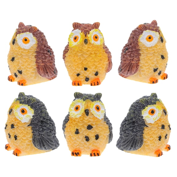 Hemoton 6pcs Resin Owl Statue Miniature Owl Figurine Cute Decoration for Garden Desktop Adorable Animal Ornament for Unique Micro Landscape and Home Decor