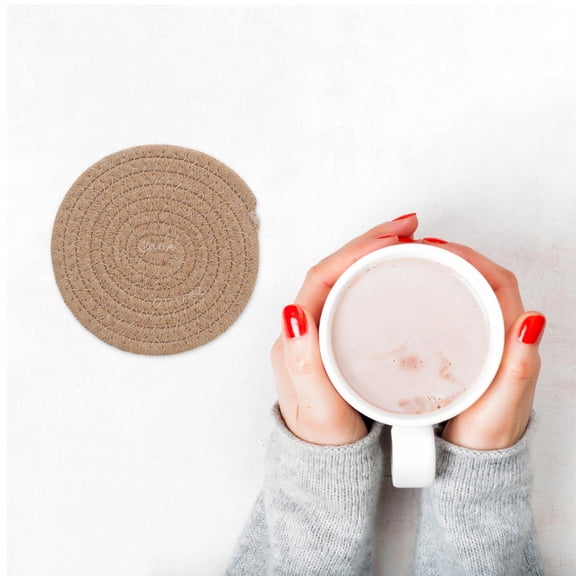 Hemoton 6pcs Woven Trivets Cotton Drink Coasters Round Cup Pads Boho Coasters Fabric Coasters Absorbent Coffee Coasters For Home Decor