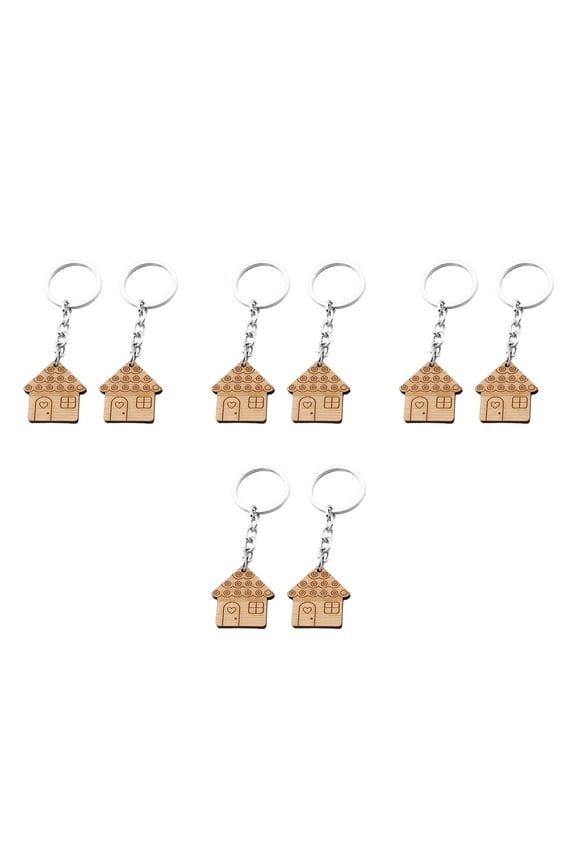 SOPOTUTU  8 Pcs Charming Wooden House Shape Keychain for Couples Everyday Use Bag Decoration 1.41.20.5in