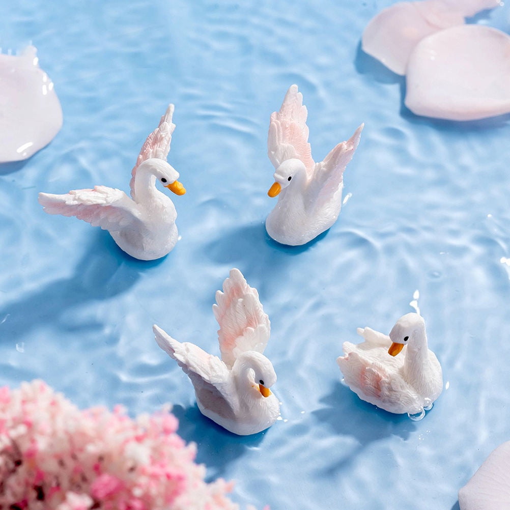 Hemoton 8pcs White Swan Figurines Swan Model Resin Swan Miniature Figurines Cake Topper DIY Fairy Garden Moss Landscape for Collection Home Decorations