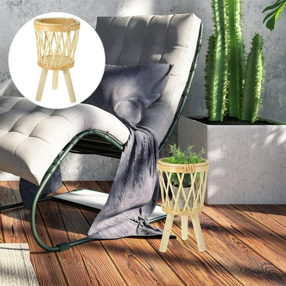 Hytrove Bamboo Flower Pot Storage Basket Beige 1Set 7.5X13.8In