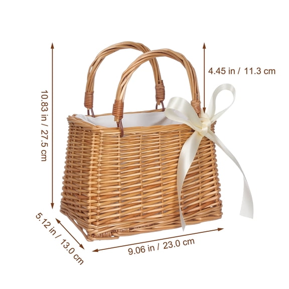Hemoton Woven Rattan Handbag Basket Small Seagrass Purse Wicker Beach Bag Straw Flower Tote for Women
