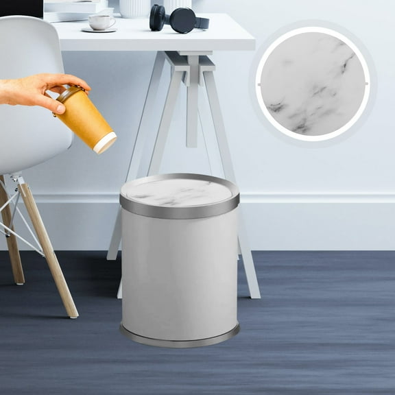 Hemoton Bathroom Garbage Can Swing Lid Marble Trash Can Lid Replacement Garbage Cans Cover for Kitchen Bathroom Outdoor Dorm White