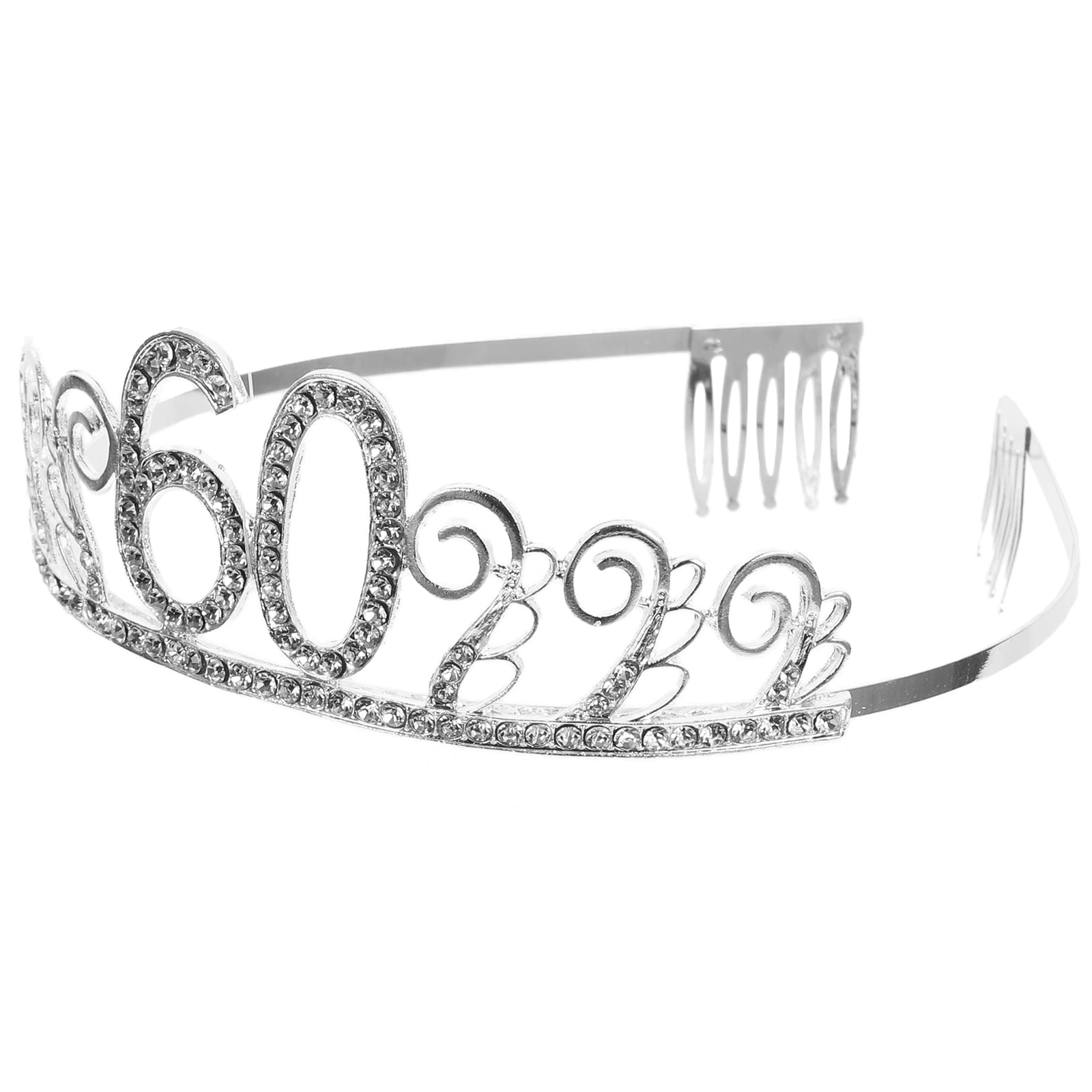 HEMOTON Crystal Tiara crown with Combs for 60th Birthday Party Decoration Silver Alloy One Size Fits Most