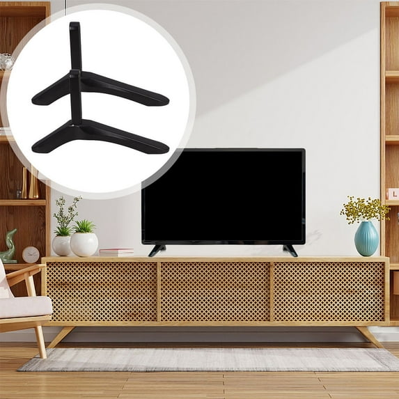 Hemoton Black Aluminum Alloy TV Stand No-Drill Heavy Duty Base for Small TV Stable and Stylish Design