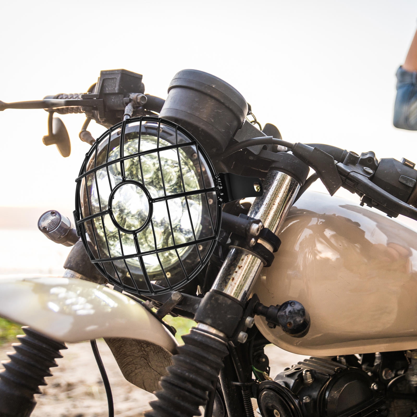 Hemoton Black Iron Headlight Guard Cover for Motorcycle Use with Retro Mesh Design and Durable Construction
