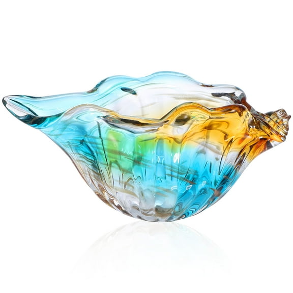 Hand Blown Glass Seashell Conch Statue, Colorful Handmade Decorative Vase and Figurines for Elegant Home Decor and