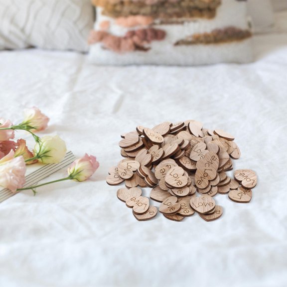 Hemoton Brown Heart Shaped Wooden Confetti for Decor Craftsmanship Unique Design 100pcs