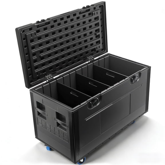 Hemoton Cable Trunk Road Case with Wheels and 3 Divider, 44" x 22" x 24" Stackable Heavy Duty ATA Rolling Utility Road Case, for Pro Audio & DJ Equipment Storage, Cable Storage,Touring with Caster
