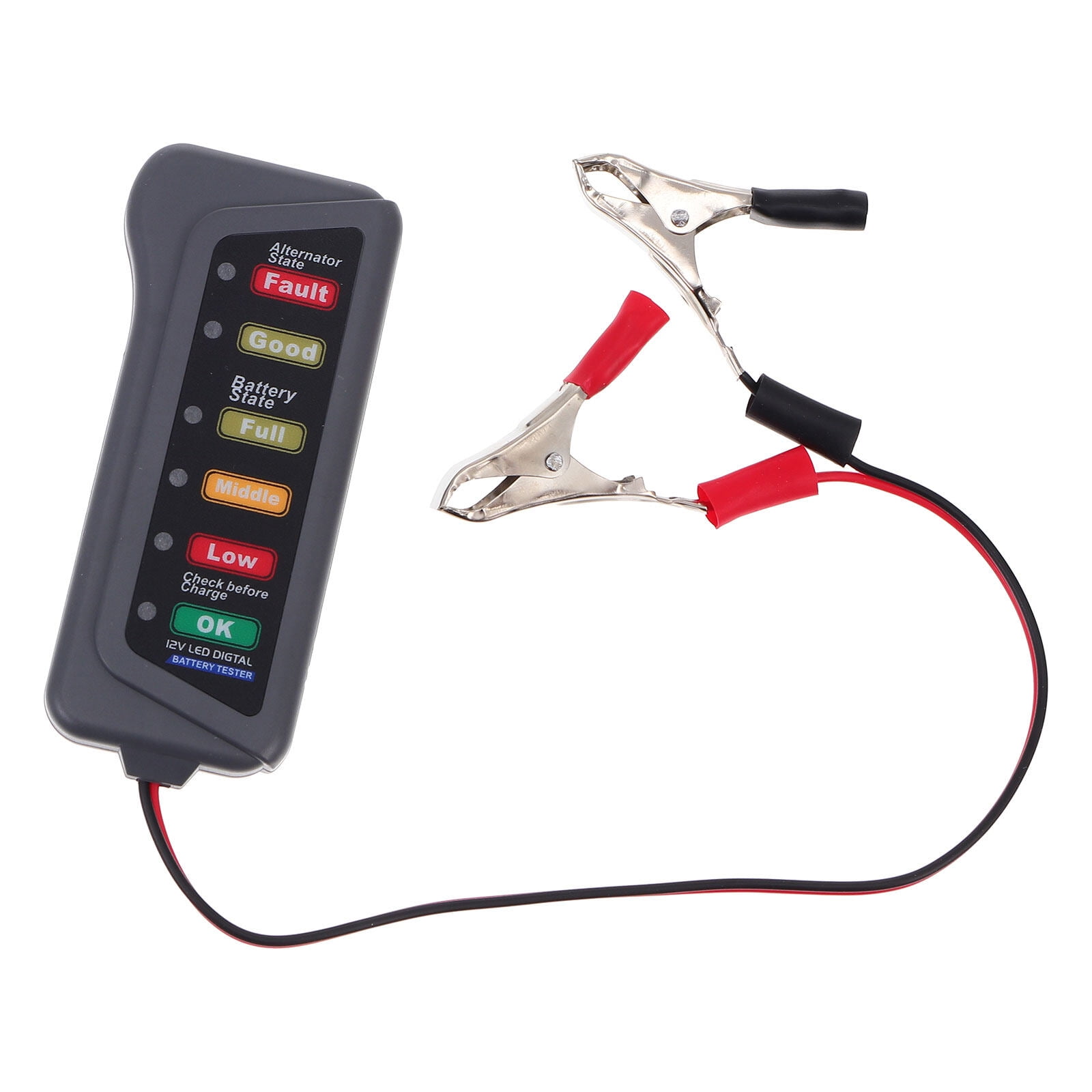 12V Car Battery & Alternator Tester With LED Indicators – AGM/Gel Compatible, Includes Clamps