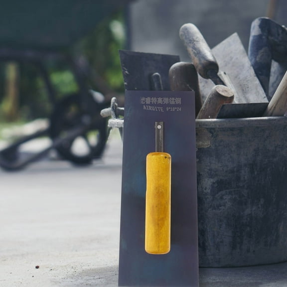 Hemoton Carbon Steel Finishing Trowel with Wood Handle for Plastering Concrete Portable Cement Tool 1 Set Stable Finishing Tool