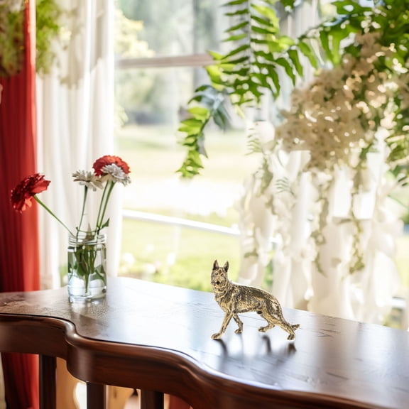 Hemoton Chinese Brass Wolf Dog Figurine Feng Shui Dog Sculpture Miniature Dog Statue Copper Wolf Figurine Chinese Zodiac Dog Statue for Table Ornaments