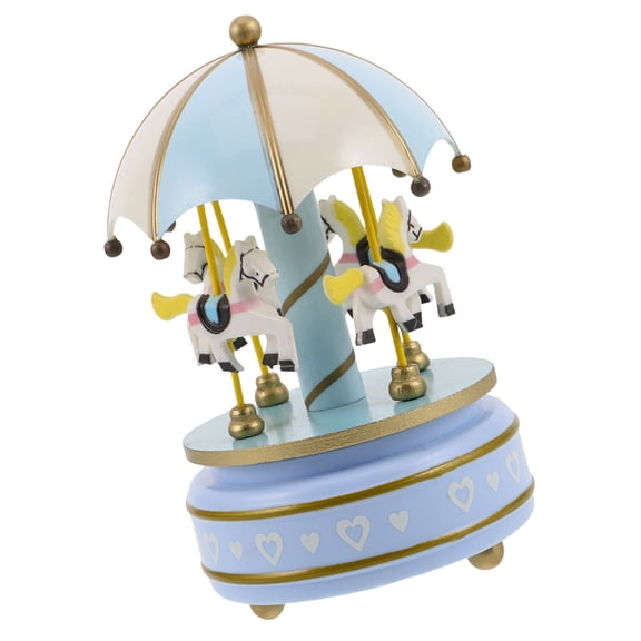 YOSADIER SkyBlue Wooden Carousel Music Box with Rotating Design and Soothing Tunes for Home Decor 7.5 x 6.5 x 6.5 cm