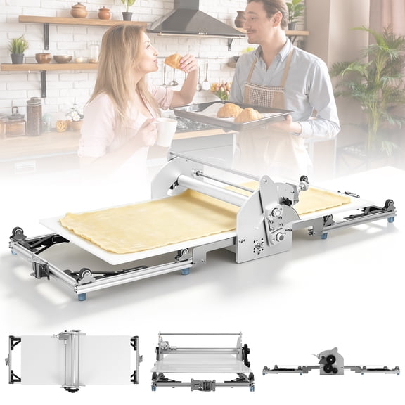 Hemoton Commercial 110V Electric Dough Sheeter Machine, Reversible Puff Pastry Sheeter, Dough Roller, Adjustable Thickness 2-30mm, Folding Dough Sheeter For Bakeries, Pastries 40" x 17.7"