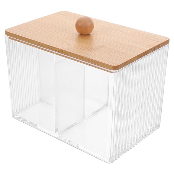 Hemoton Cotton Pad Storage Box Bamboo Lid Makeup Holder Cotton Swab Holder Bathroom Counter Accessories Organizer Bedside Organizer for Nightstand