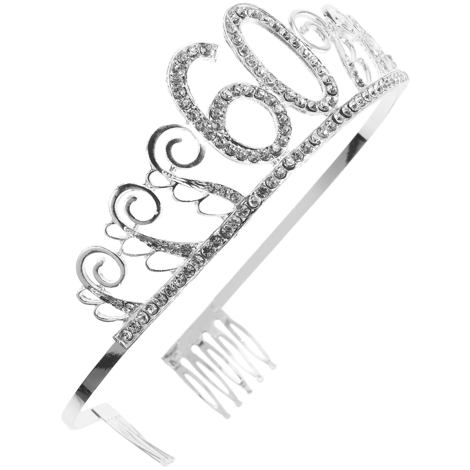 Hemoton Crystal Tiara Queen Crown Headband with Combs for 60th Birthday Party Favor One Size Fits Most