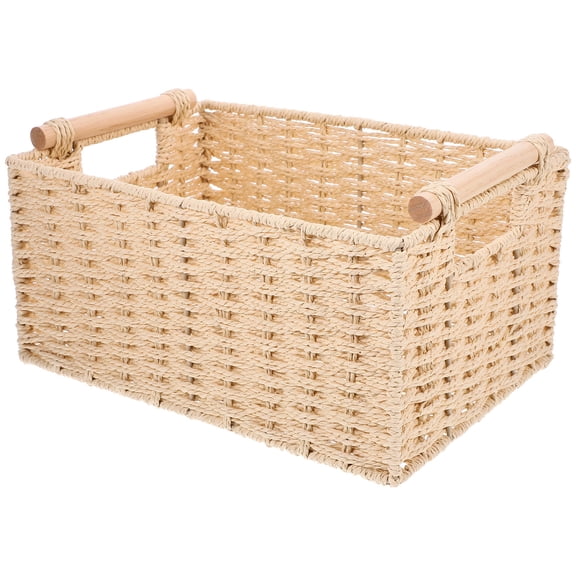 Hemoton Desktop Woven Basket Storage Wicker for Shelves Beige