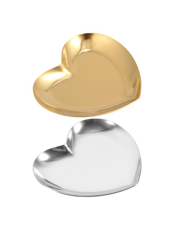 Stainless Steel Heart Shaped Jewelry Tray with Ceramic Base for Storage and Display