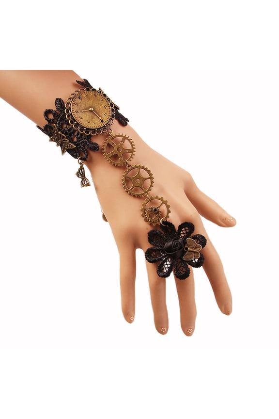 Elegant Fashionable Lace Bracelet with Ring Gothic Retro Lace Steampunk Set
