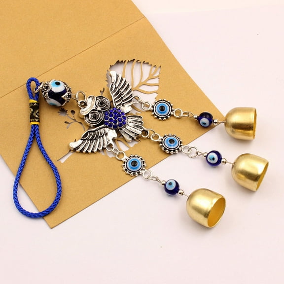 Hemoton Evil Eye Owl Wind Chime for Car Rear View Mirror Decorative Hanging Ornament in Multi Color Made of Alloy