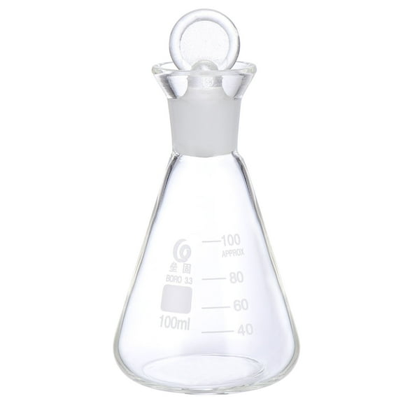 100ml Borosilicate Glass Iodine Flask with Stopper, Conical Erlenmeyer Measuring Flask for Lab and School Experiments