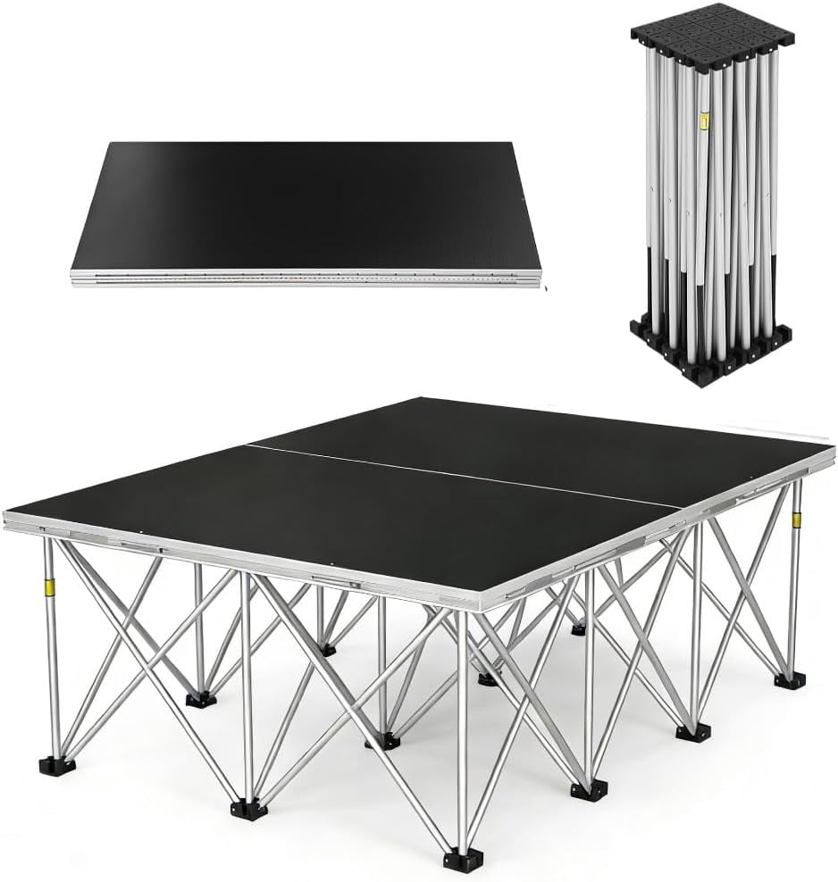 Healthy Design Frame Hemoton Folding Stage Platform, Black, Aluminum Frame, Compact Design ...