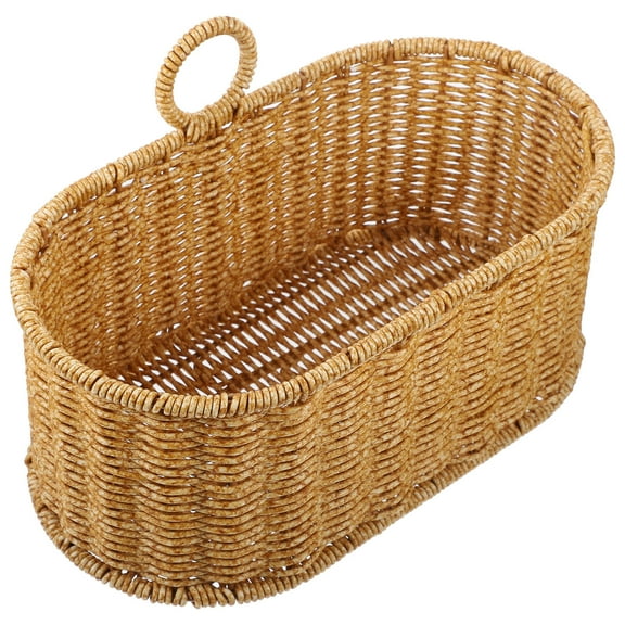 HEMOTON Wall Hanging Storage Basket for Kitchen with Large Capacity and Stylish Woven Pattern Light Brown Plastic