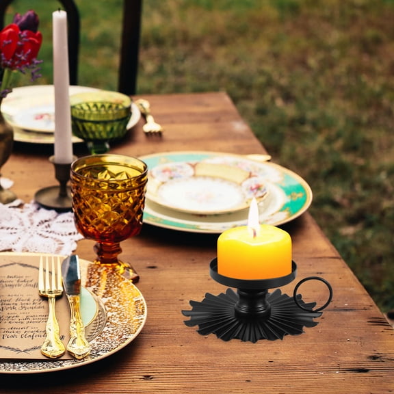 Hemoton Golden Iron Candle Holder with Unique Fan Shape for Holding Pillar Candles 2pcs