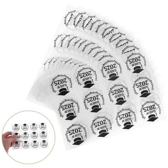 RENACLIPY 120Pcs Graduation Cap Stickers Self Adhesive Black Waterproof Party Labels