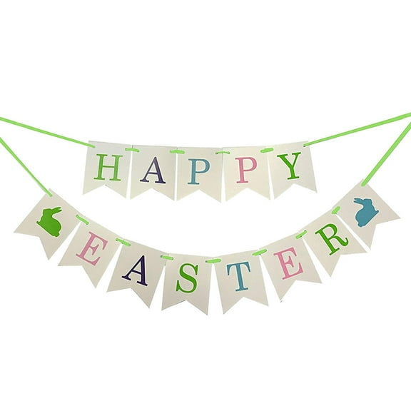 Hemoton HAPPY EASTER Feastival Banner Rabbit Bunting Banner Bunny Garland Colorful Decoration for Easter