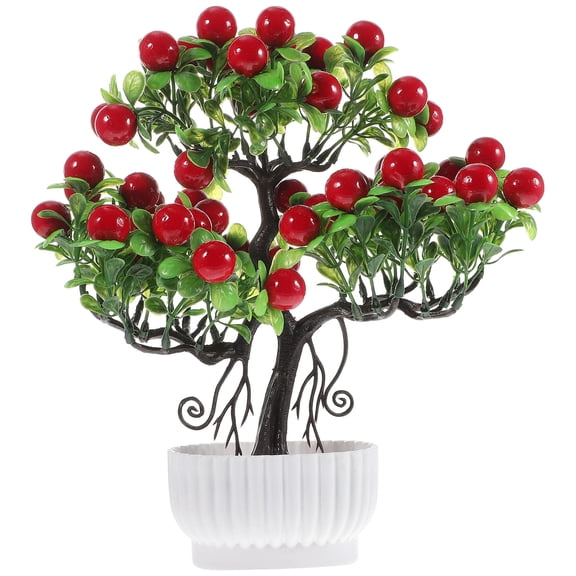 RENACLIPY Artificial Greenery Desktop Tree with Red Pot, Fake Potted Plant Decoration, PP Material, 1 Piece