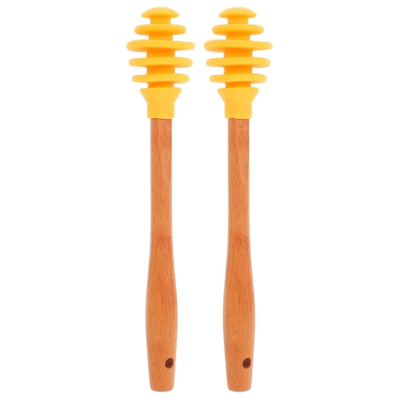 Hemoton Honey Stirrer with Wooden Handle and Silicone Tip for Efficient Mixing at Home Assorted Color 2pcs