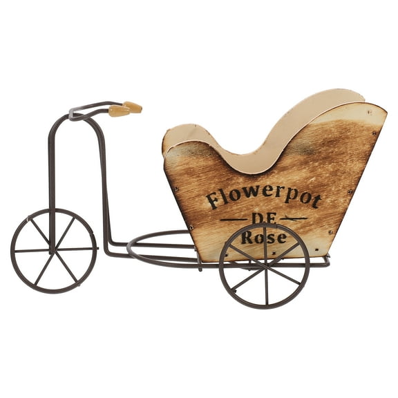 Homoyoyo Light Brown Iron Tricycle Flower Pot Plant Stand Decorative Holder for Indoor Outdoor Garden