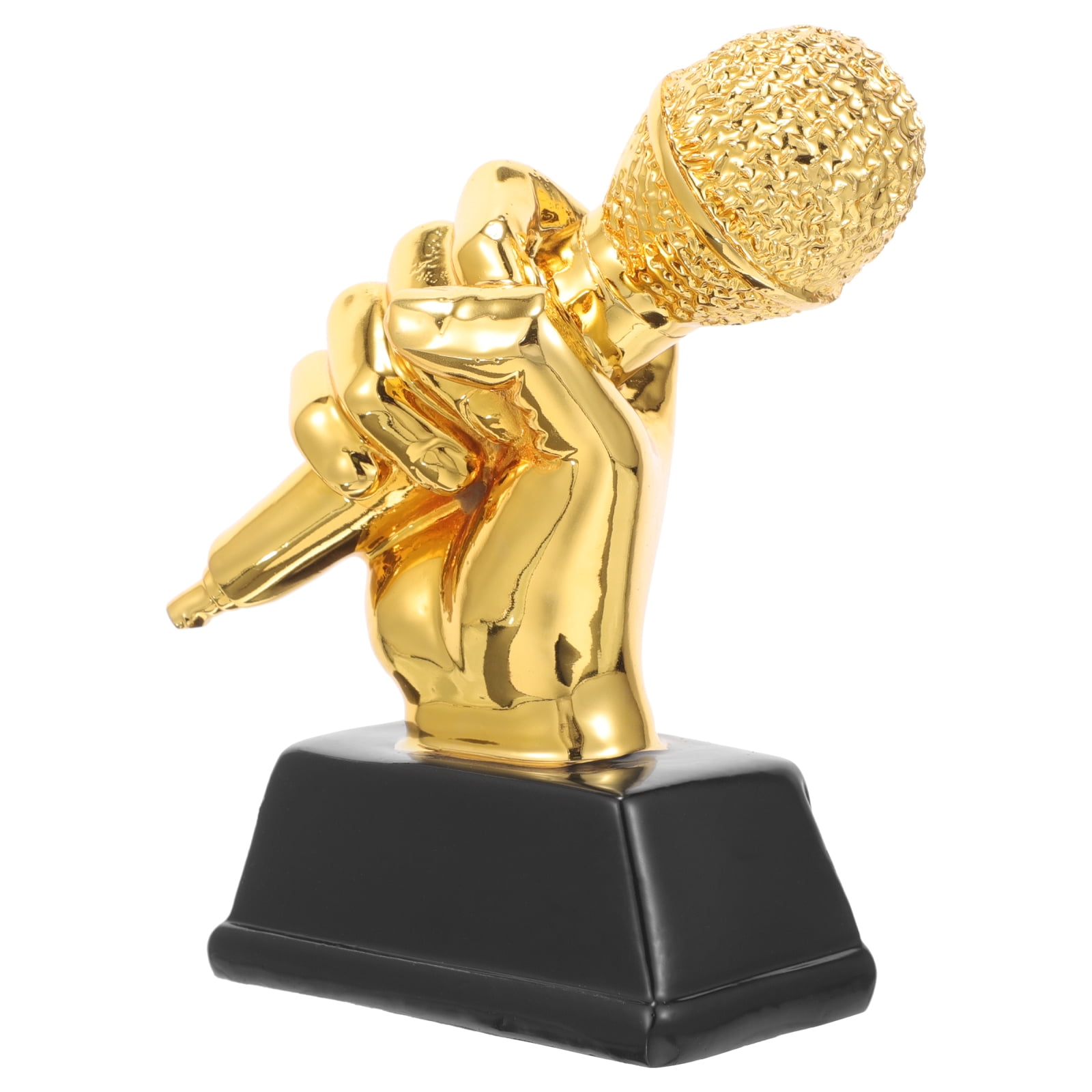 Trophée Microphone Décoratif En Résine - 19.5 Cm - Doré - Pour Concours De Chant, Fêtes, Bureau - Récompense Originale