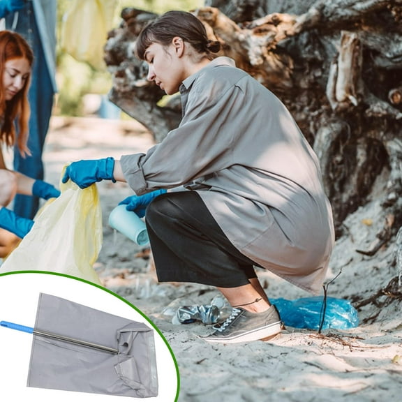 Hemoton Large Cloth Dustpan Outdoor Garbage Bag Outdoor Garbage Dustpan Thicken Bag Dustpan Cloth Garbage Dustpan Long Handle Garbage Pouch