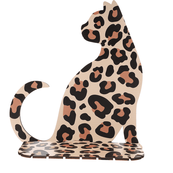 Hemoton Leopard Print Cat Shaped Organizer Wooden Wall Mounted Shelf Decorative Display Shelf for Crystals Small Wooden Shelving for Bedroom