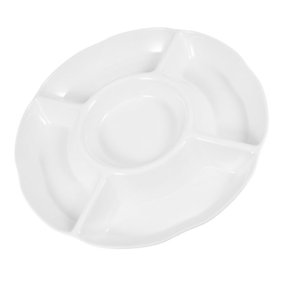 Hemoton Melamine Divided Serving Platter Chip And Dip Serving Tray 5-Section Compartment Platter Snack Fruit Veggie Tray For Party Entertaining